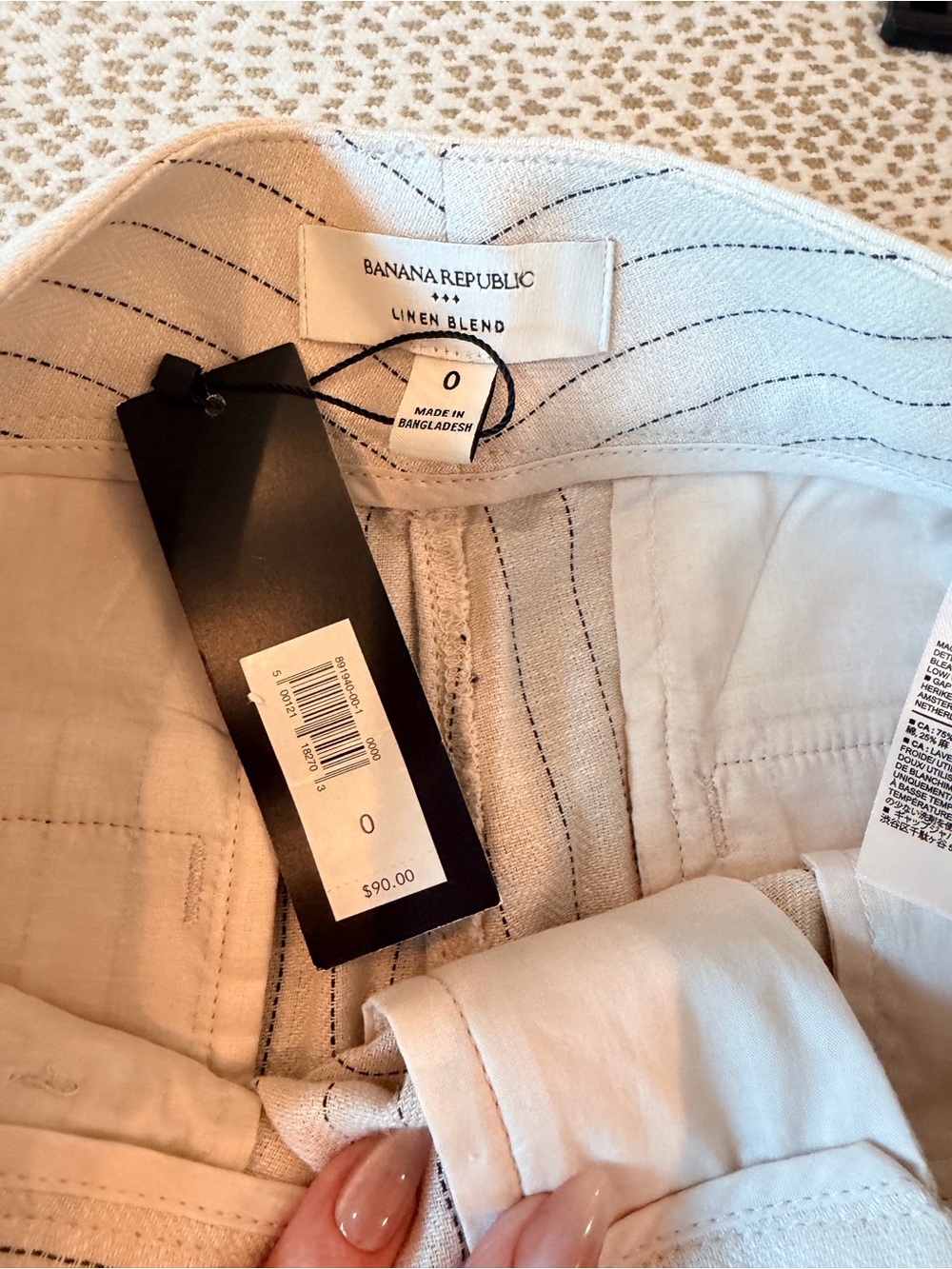 Banana Republic Linen Blend pants— Light Beige blue pinstripes